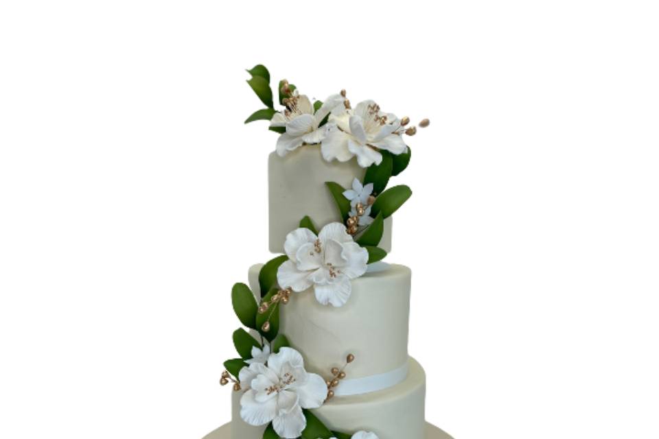 Three-tier cake with sugar flowers