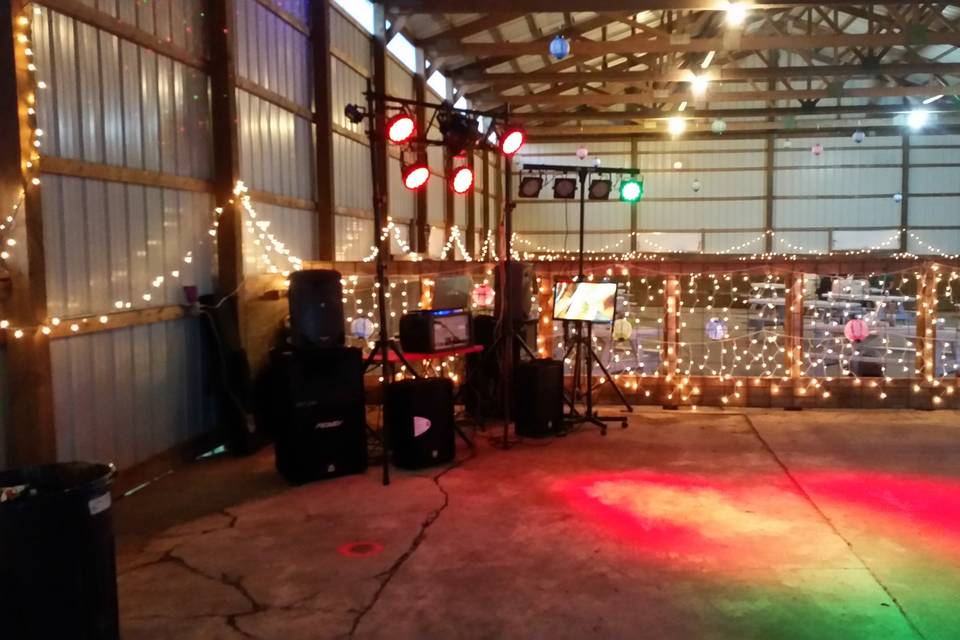 Pole barn reception setup