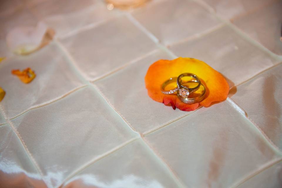 Wedding rings on a petal