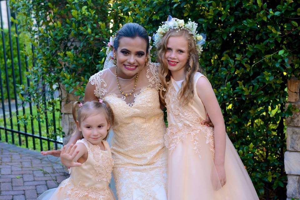 The bride and kids at the wedding