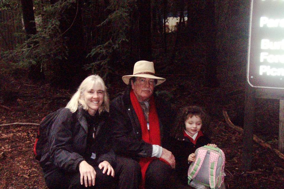 Michael, Wilder and Bonny Jean Russell Larrain under the redwoods
