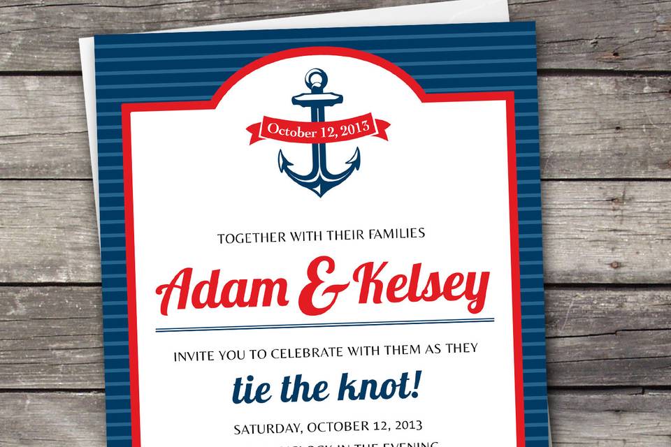 Nautical Stripes wedding invitation design. Downloadable set includes the invitation, RSVP card, and an information card.  Colors are customizable.
www.etsy.com/shop/TwoDucksDesignStudio
