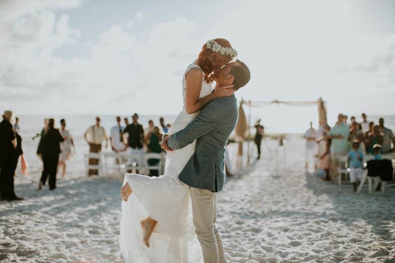 Newlyweds kissing