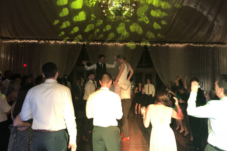 Heart shape gobos on ceiling