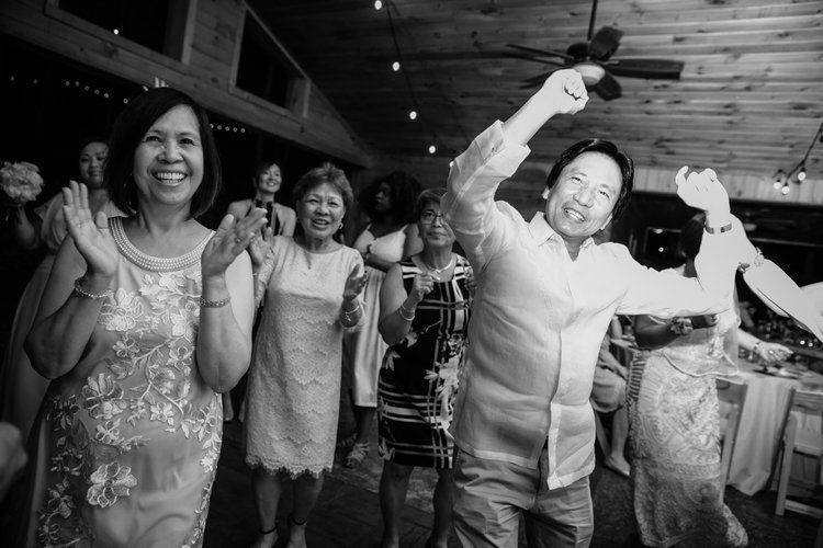 Bride and groom boogie  down