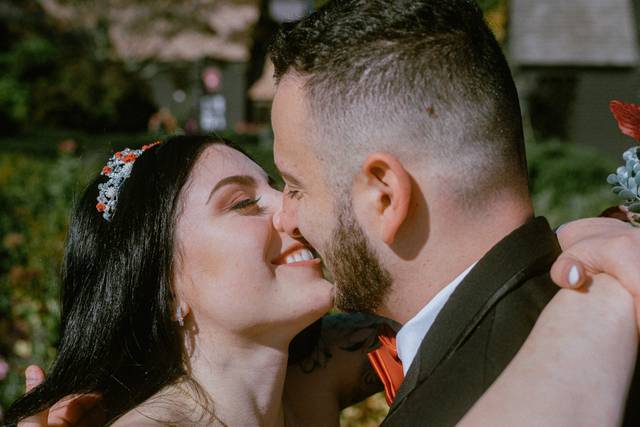 Bride and groom kiss