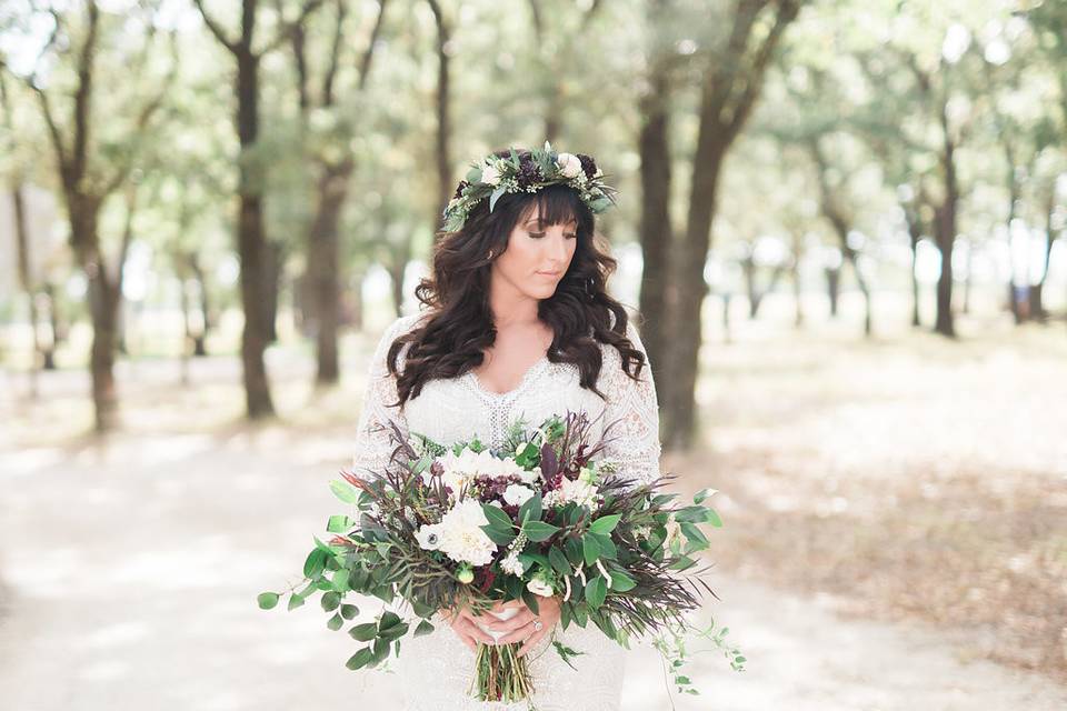 Walking with bouquet