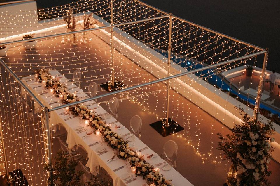 Fairy light Santorini Wedding