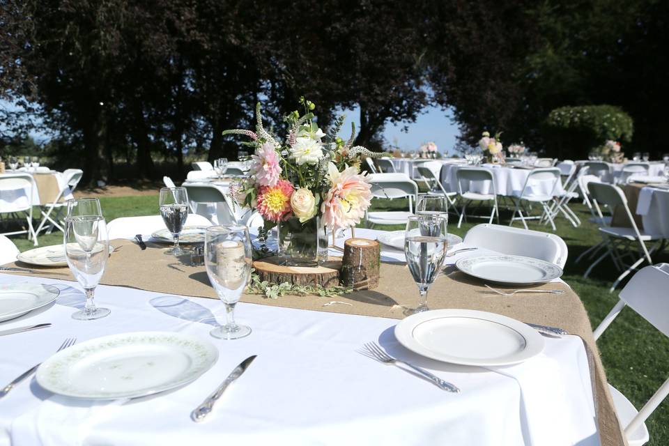 Table setting and floral centerpiece