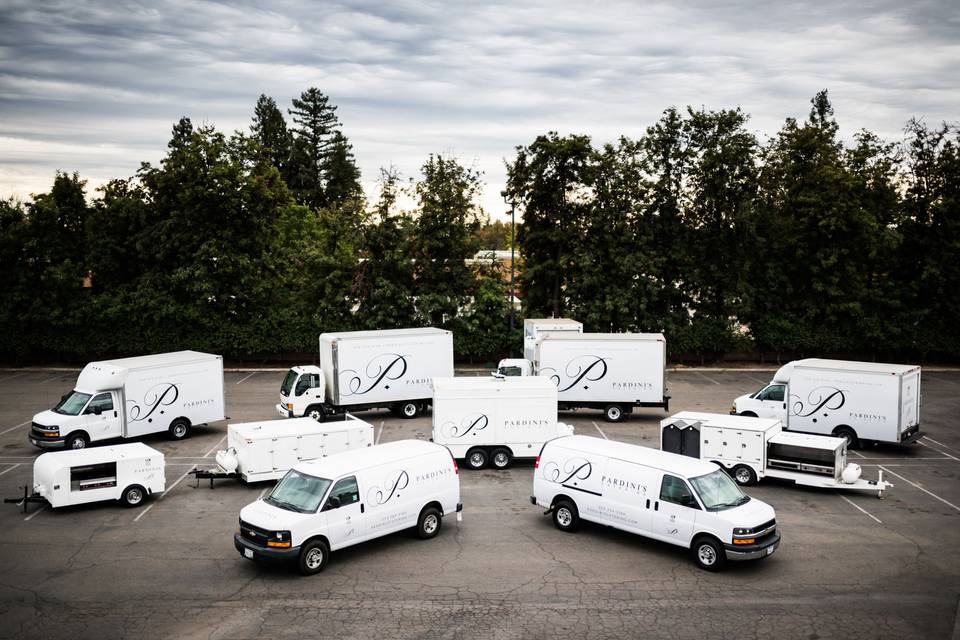 Our fleet of trucks and mobile kitchens that allow us to freshly cook all meals on site