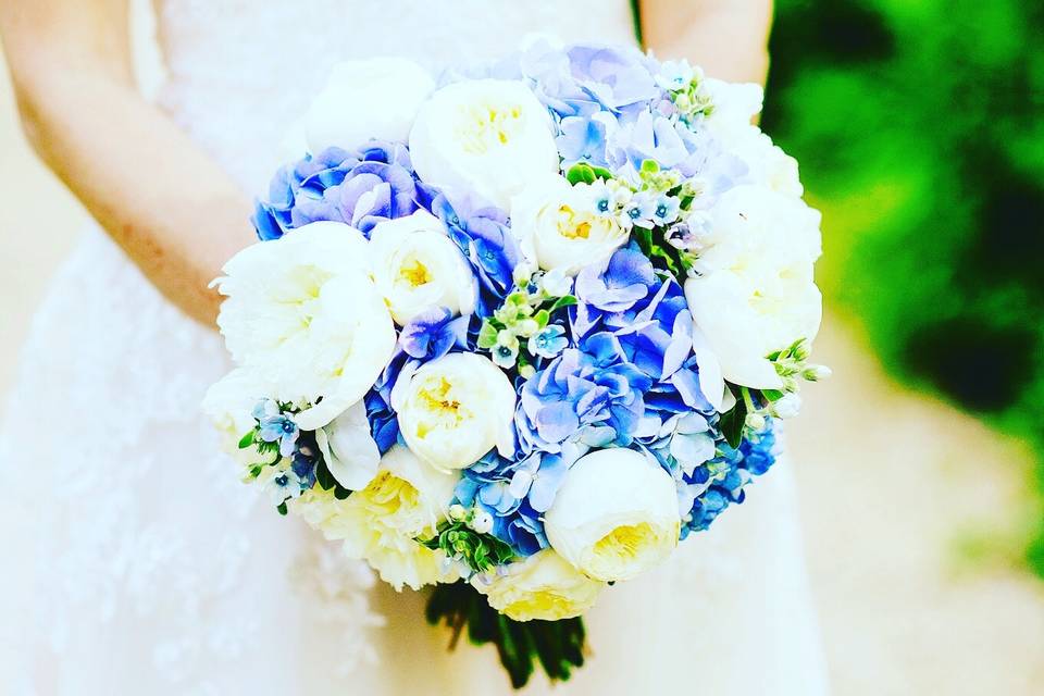 Blue hydrangeas bridal bouquet