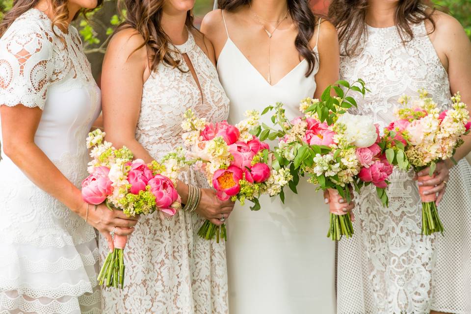 Bridesmaids and bride