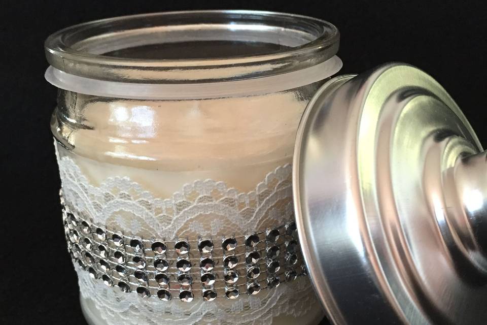 Lavender - clear gems & lace ribbon decorate this 4 oz candle