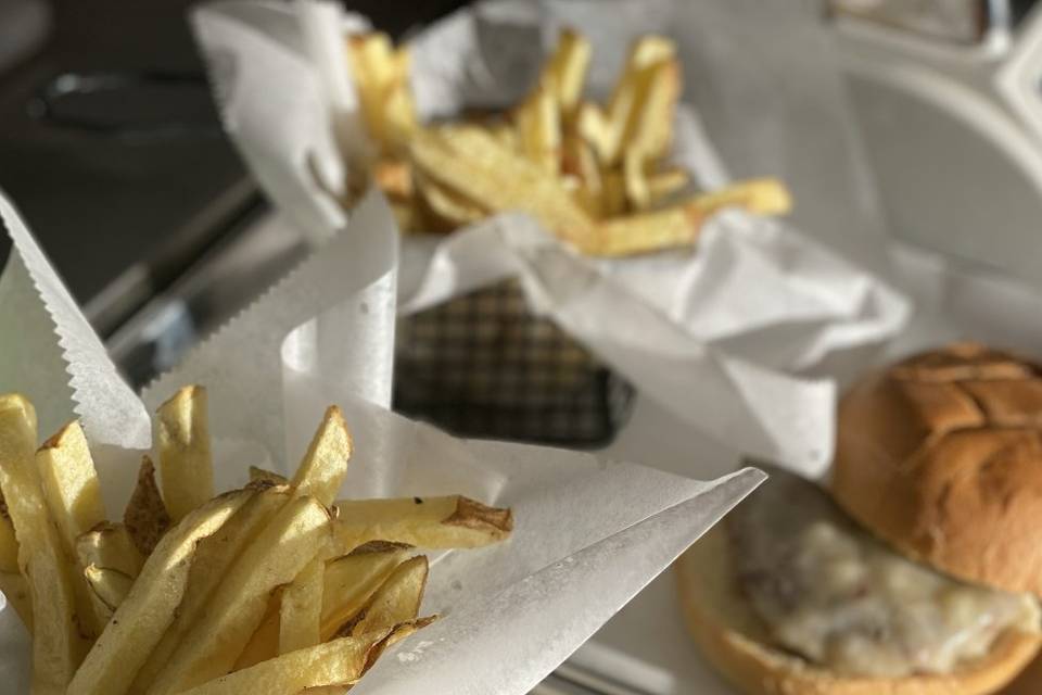 Cheeseburger and french fries