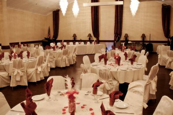 Reception in our Olympian Ballroom which will seat 100 persons for a wedding venue.