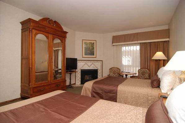 One of our King bedrooms.  Notice the fireplace as each and everyone of our 80 rooms has a fireplace.