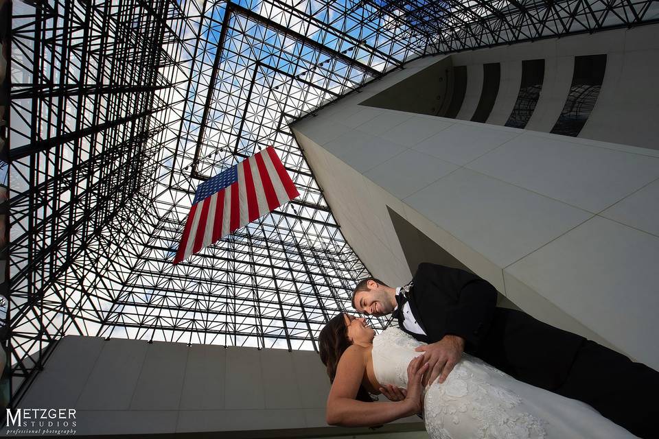 US flag wedding picture