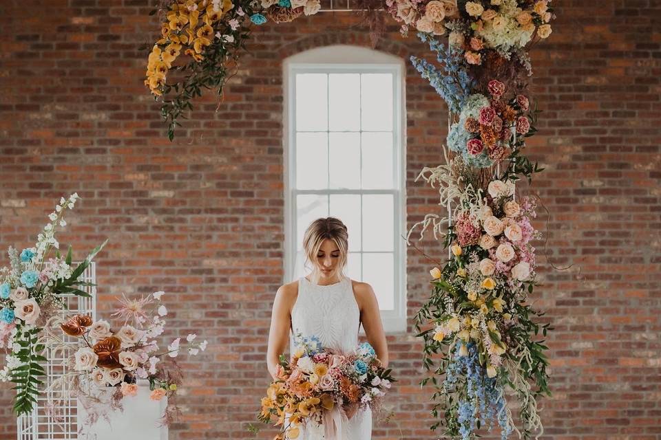 Bold floral hanging install