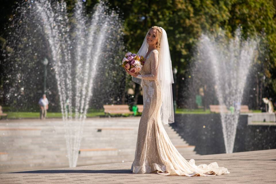 Elegant nude lace gown