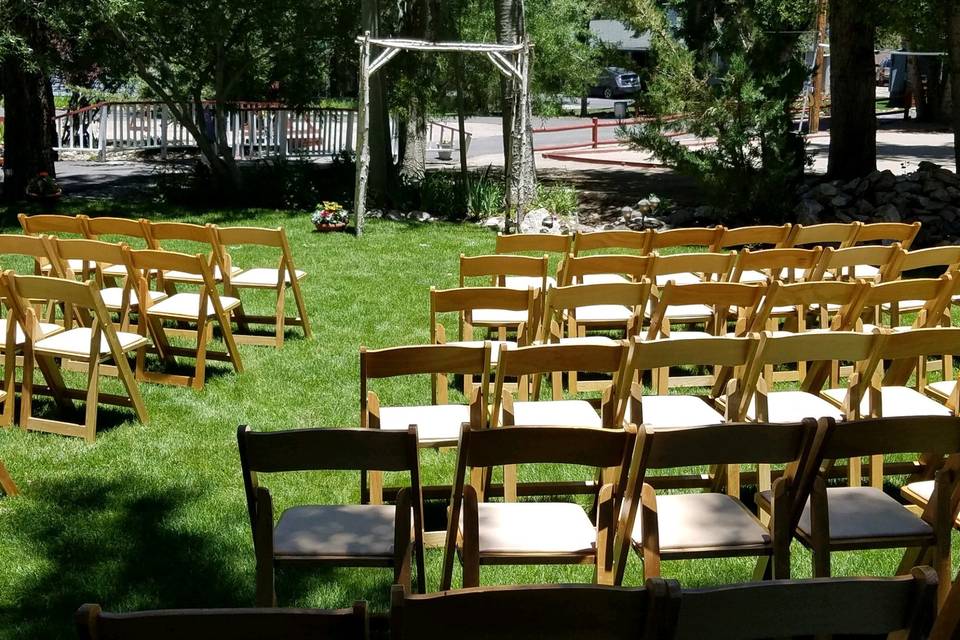 Ceremony seating, and arch
