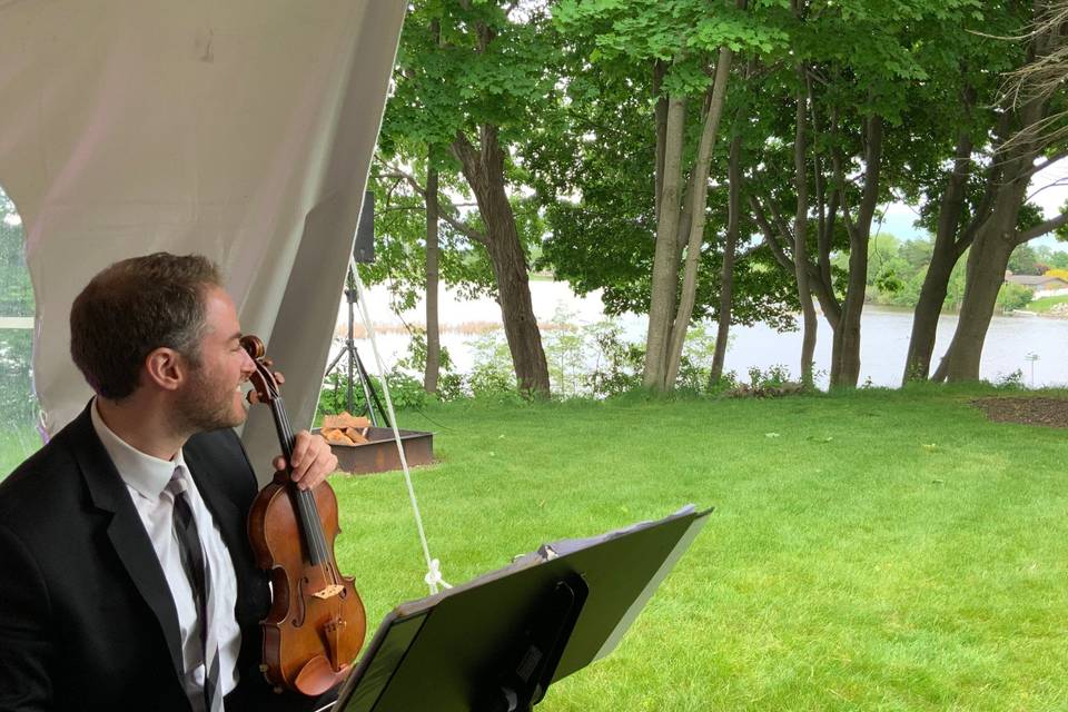 Wedding violin at the lake