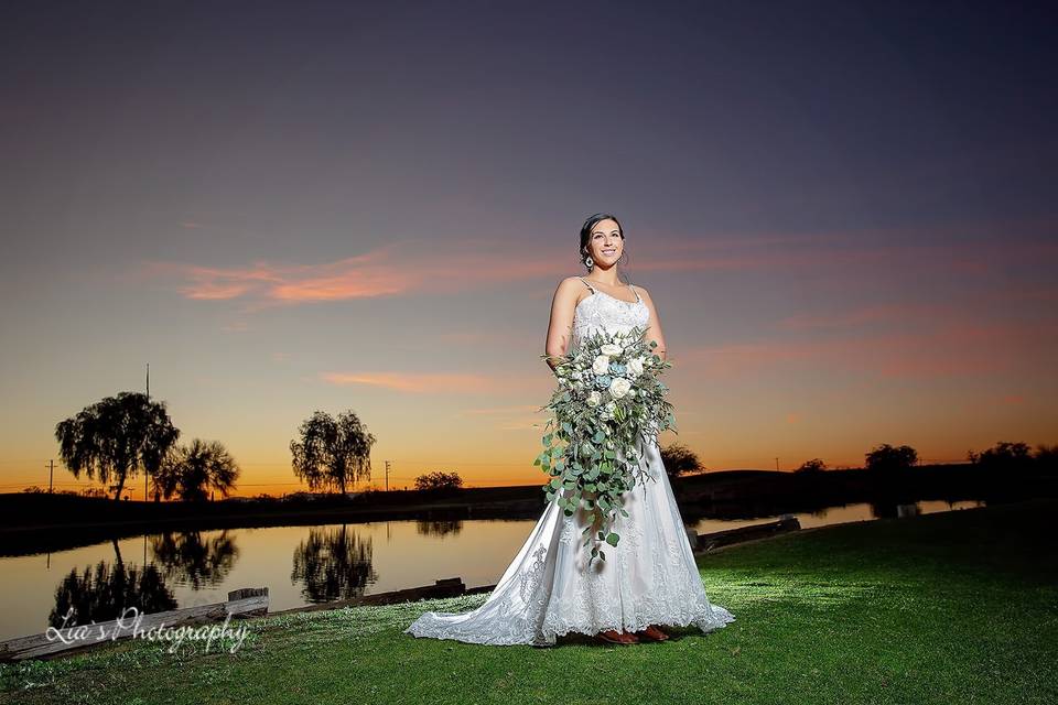 Gorgeous bride sunset