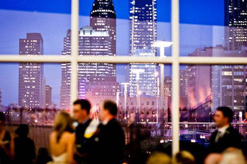 Cira Centre Atrium with a sweeping view of the Philadelphia skyline.