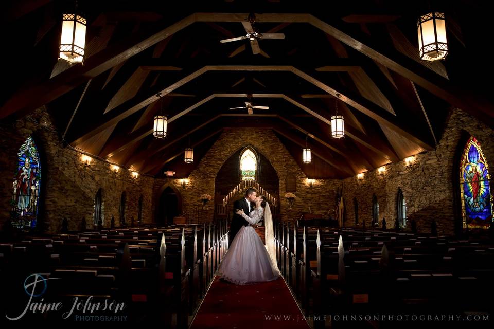 Dramatic portrait in church.