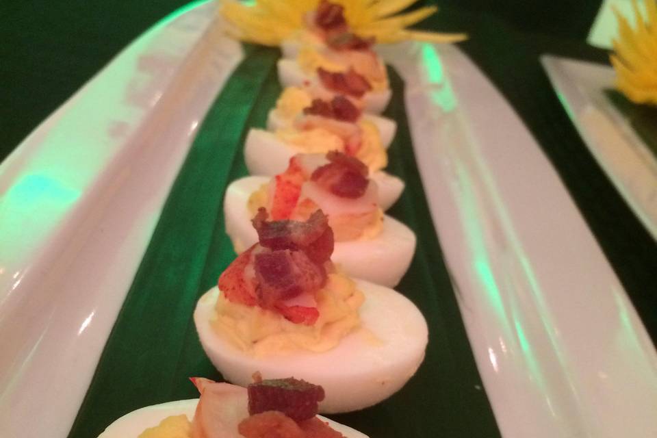 Deviled egg, lobster & Bacon