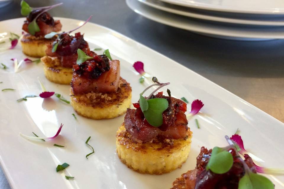 Pork belly with cherry compote