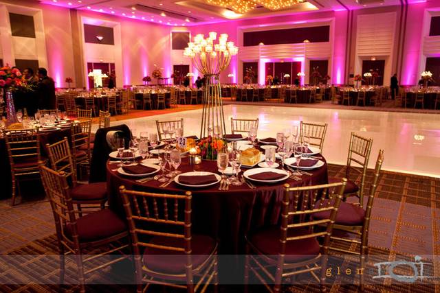 Dining table with centerpiece