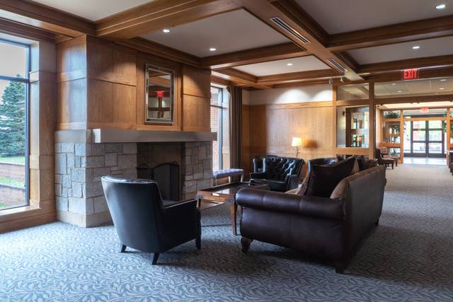 Lobby with fireplace