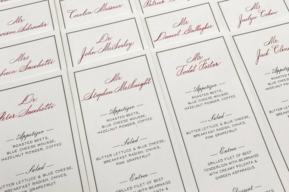 Wedding menu calligraphy