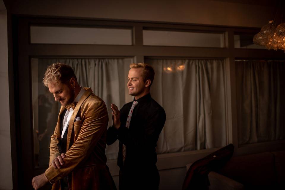 Grooms getting ready together