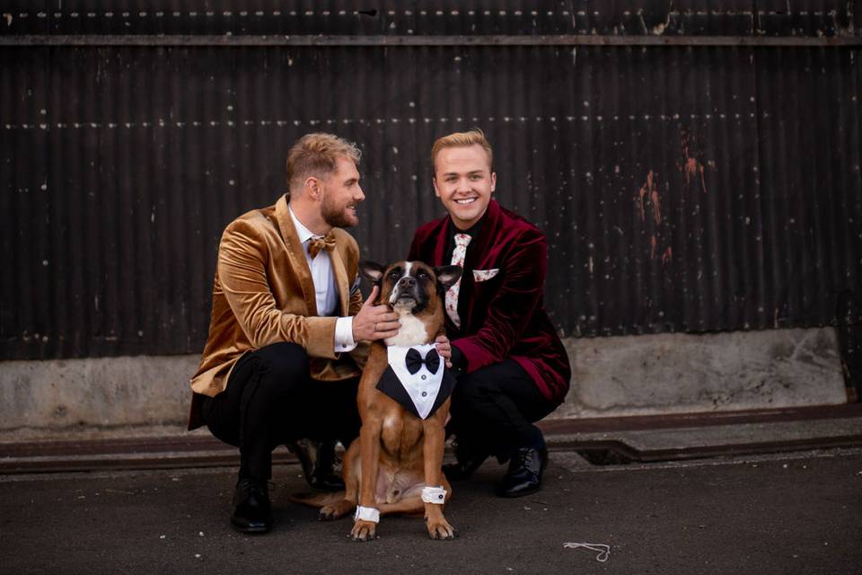 Grooms with their dog