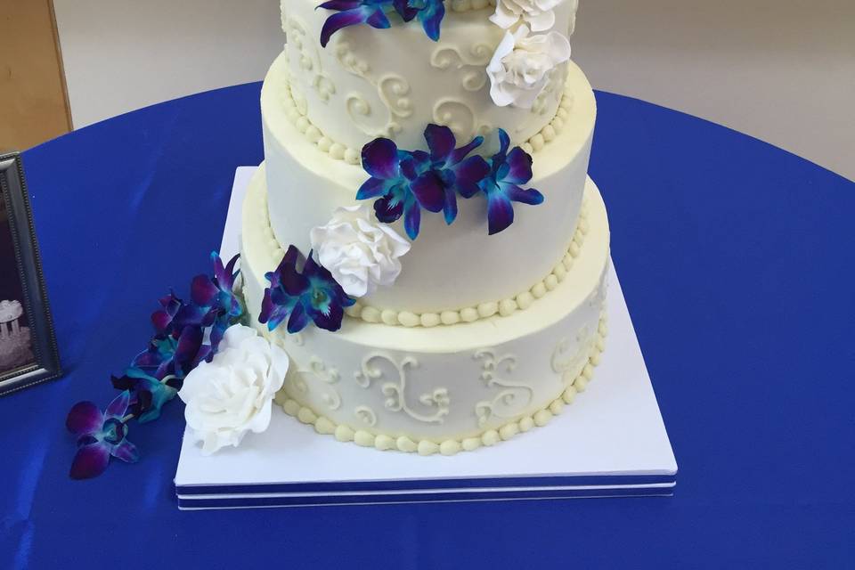 Handmade Sugar Roses & Fresh Blue Orchids