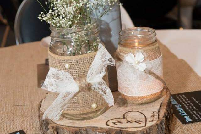 Baby blue & burlap centerpiece