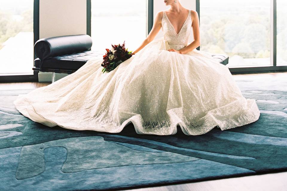 The bride holding her bouquet