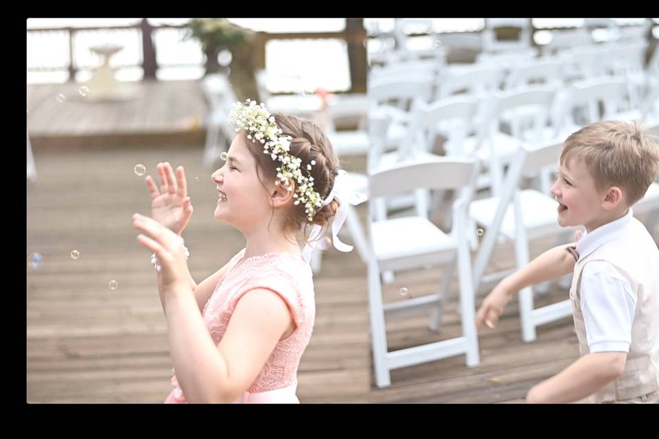 Kids laughing at wedding