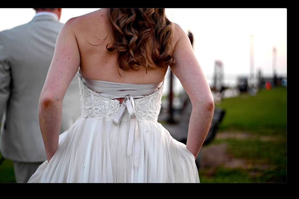 Back of gorgeous wedding gown