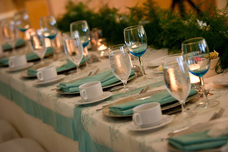 Long table setup with centerpiece