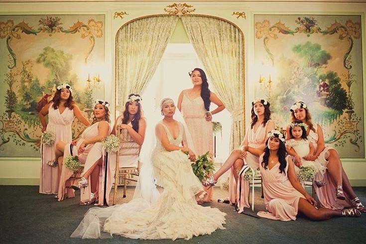 The bride with her bridesmaids