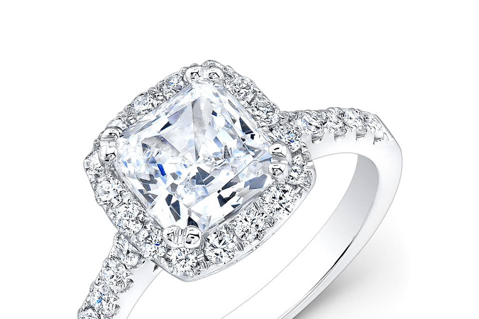 ENG-5548
This 18KT white gold engagement ring features a halo design with 0.56PTS of 26 prong-set round diamonds. It may also feature the center stone of your choice!
Call 213.626.6012 or chat with us at www.goldempirejewelry.com to get the best deal for this beautiful piece!