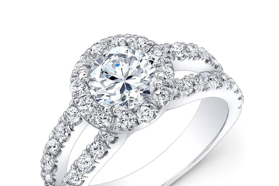 ENG-5573
This 14KT white gold engagement ring features a halo and split-shank design with 0.85PTS of 44 prong-set round diamonds. It may also feature the center stone of your choice!
Call 213.626.6012 or chat with us at www.goldempirejewelry.com to get the best deal for this beautiful piece!
