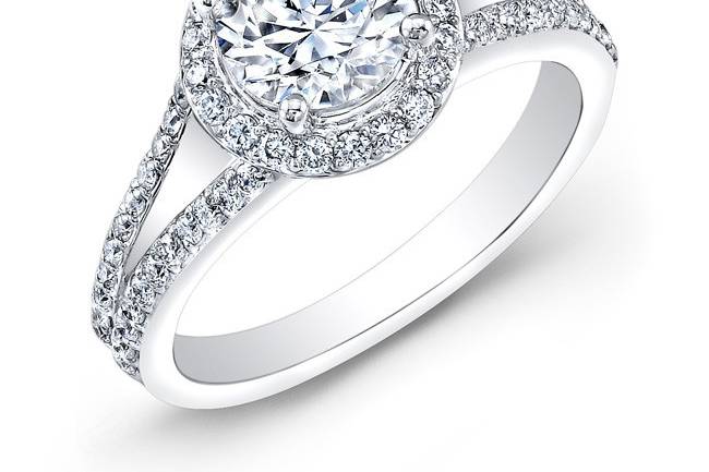 BRD-2012A
This 14KT white gold engagement ring that features a halo and split-shank design with 0.65PTS of 88 round diamonds. It may also feature the center stone of your choice!
Call 213.626.6012 or chat with us at www.goldempirejewelry.com to get the best deal for this beautiful piece!