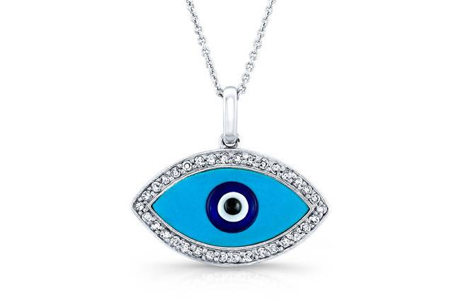 PND-6018
This 14kt white gold evil eye pendant features 34 round diamonds that weigh approximately 0.17 points in total.
Call 213.626.6012 or chat with us at www.goldempirejewelry.com to get the best deal for this beautiful piece!