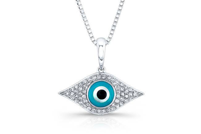 PND-6020
This 14kt white gold evil eye pendant features 48 round brilliant diamonds that weigh 0.18 points in total.
Call 213.626.6012 or chat with us at www.goldempirejewelry.com to get the best deal for this beautiful piece!