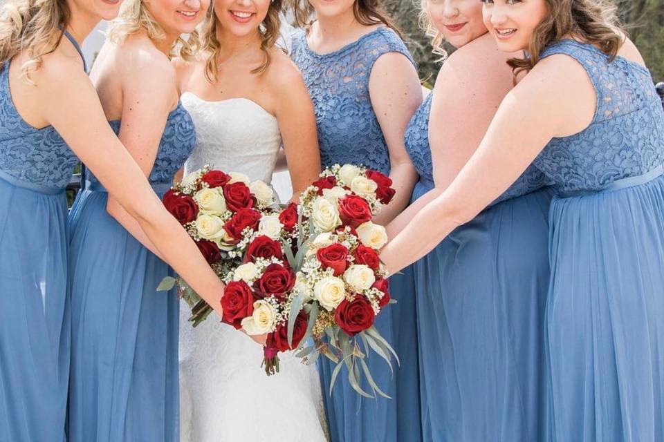 Posing with the bridesmaids