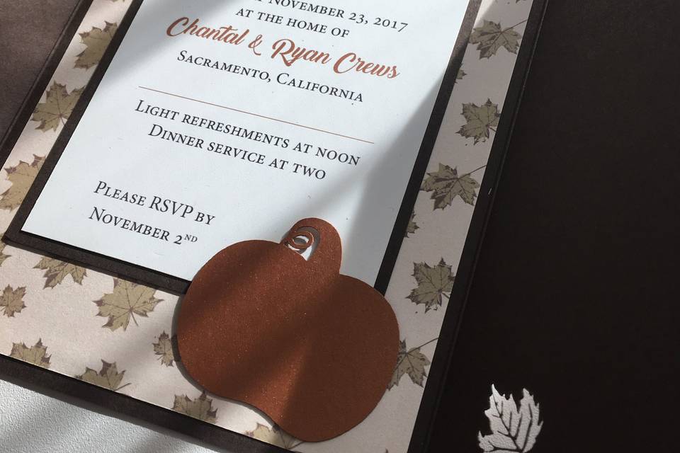 Custom printed invitation mat with laser cut pumpkin