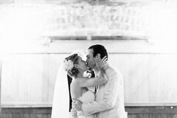 Newlyweds kissing